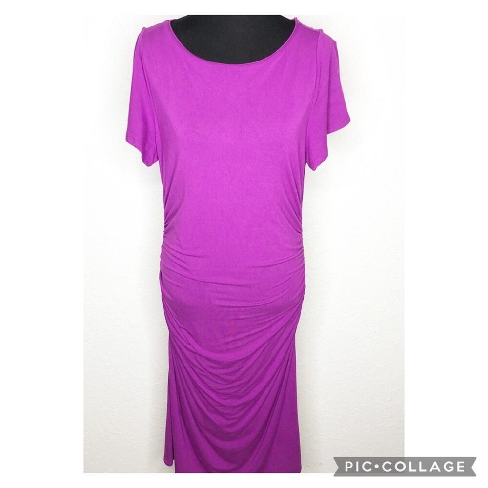 WHBM purple ruched sides knit midi dress size Large